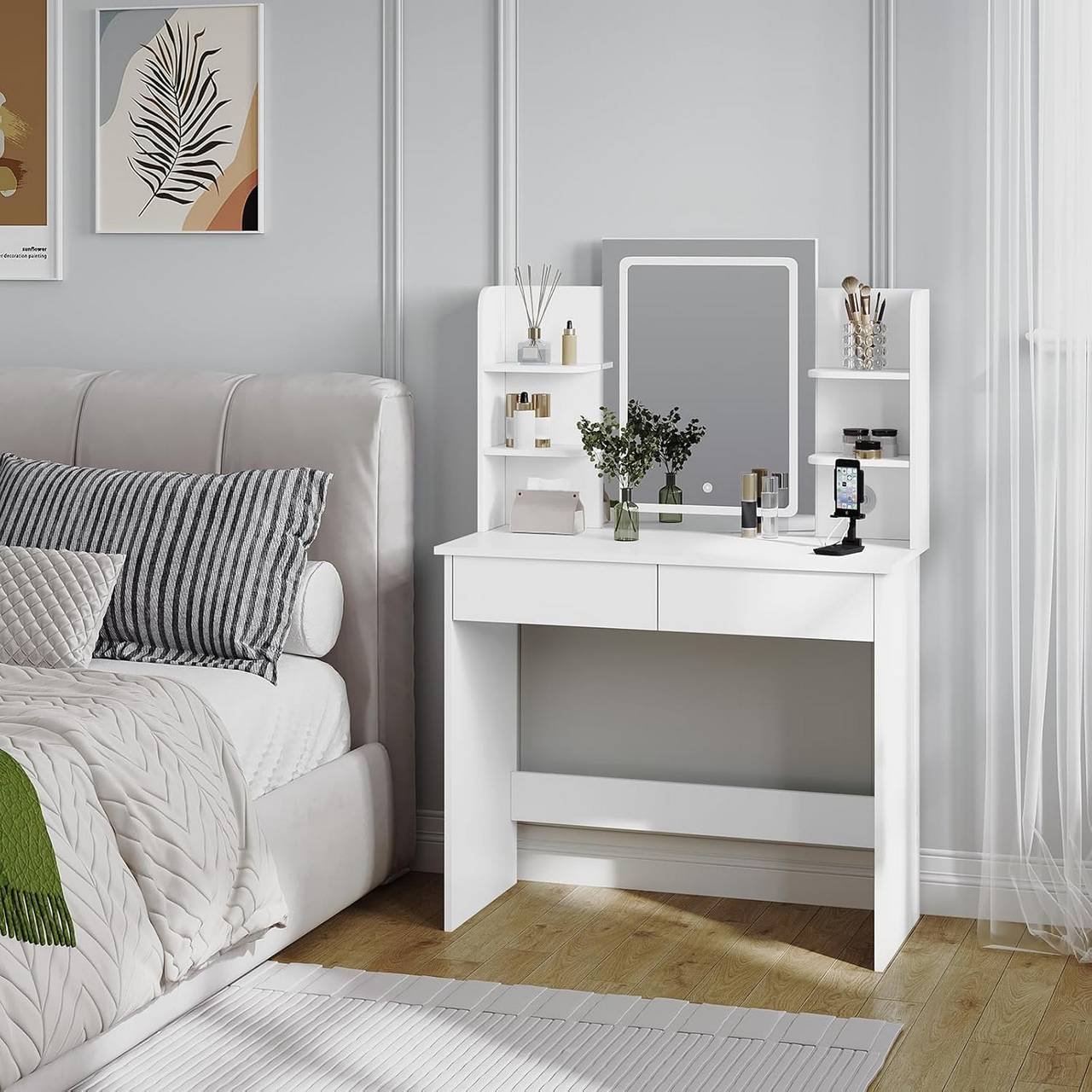 Coiffeuse Glam LED avec miroir éclairé